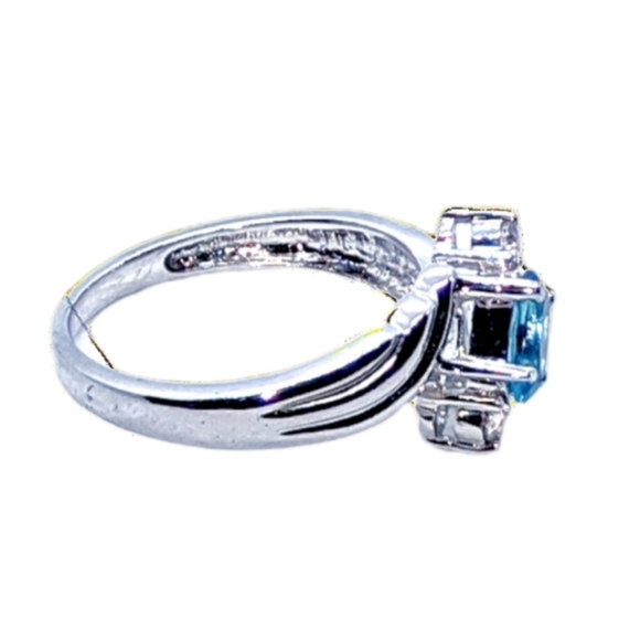 .Blue Topaz & Clear CZ Stones Rhodium Plated Ring - Picture 3 of 5